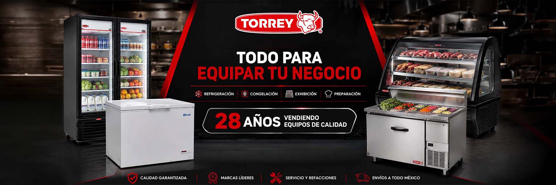 Torrey — Todo para equipar tu negocio: refrigeración, congelación, exhibición y preparación. 28 años vendiendo equipos de calidad.