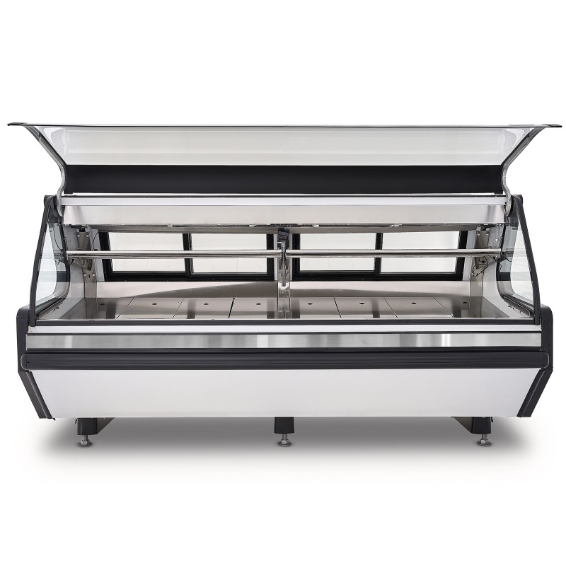 TEC250LIFT-AI Vitrina carnicera exhibidora 2.5M en acero inox Cristal Frontal Abatible
